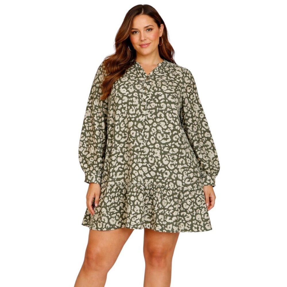 Elizabeth and James Olive Leopard Mini Dress XL